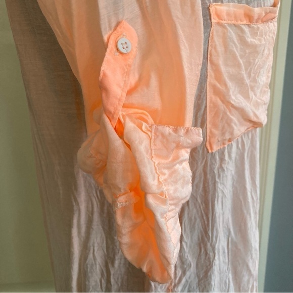 BERSHKA Sunny Days & Me neon orange sheer button down silk blend shirt. Size M - Picture 3 of 7